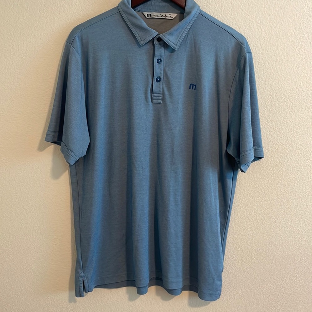 Travis Mathew Polo Shirt Mens Sz Large L Blue Short Sleeve